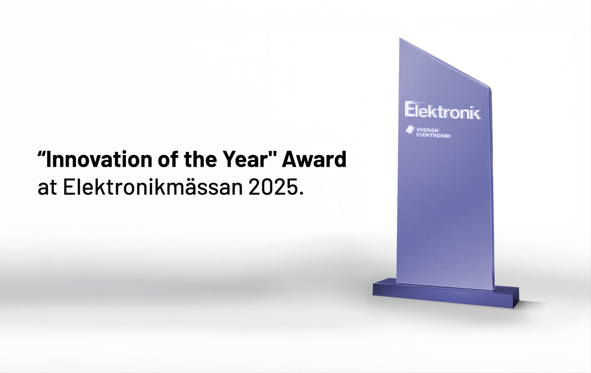 The "Innovation of the Year" Award trophy from Elektronikmässan 2025